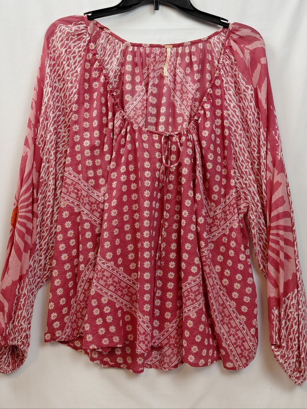 Free People Pink Floral Peasant Blouse